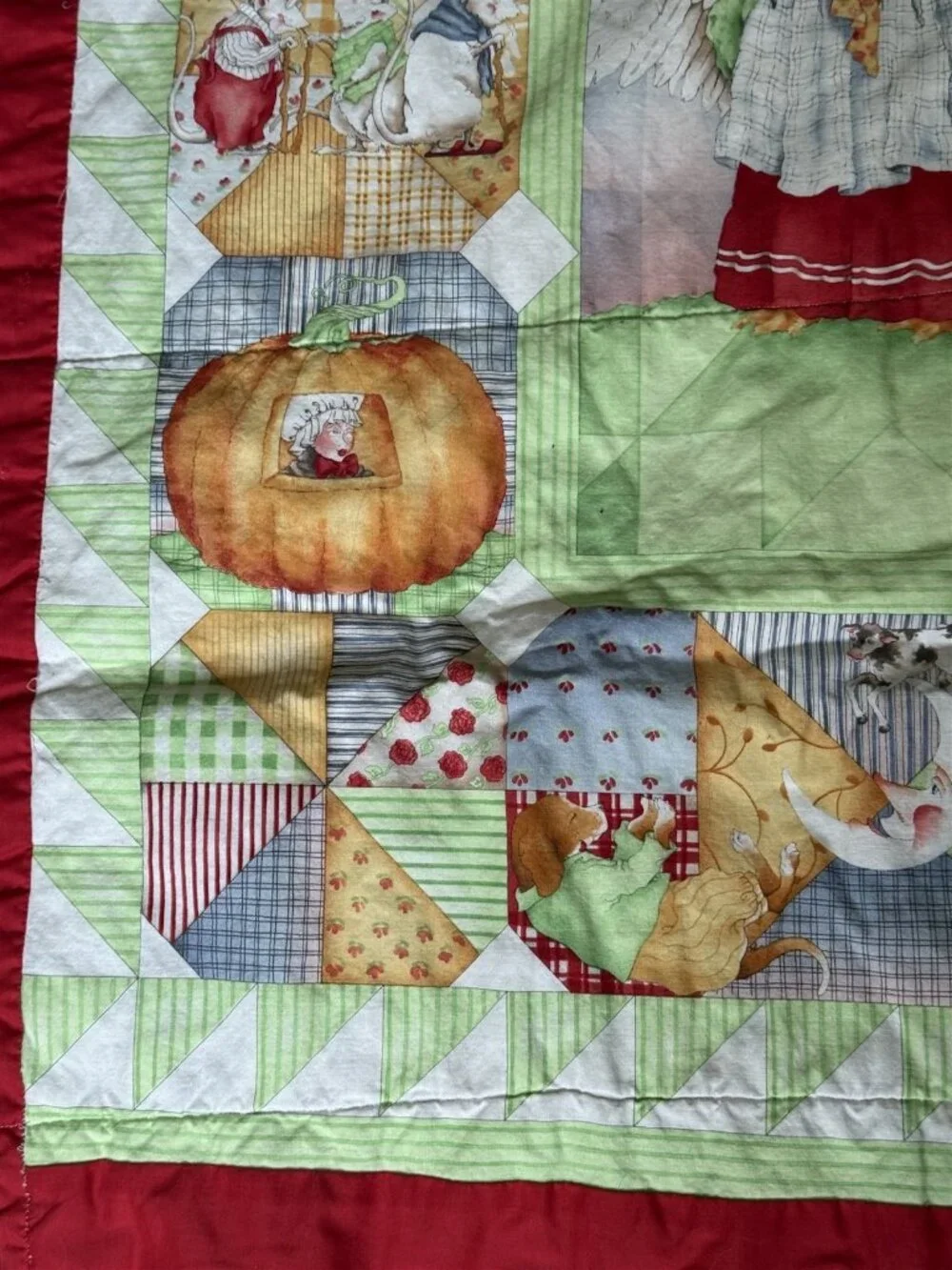 Vintage Baby Quilt Blanket Mother Goose Reversible Bunnies 33 x 52